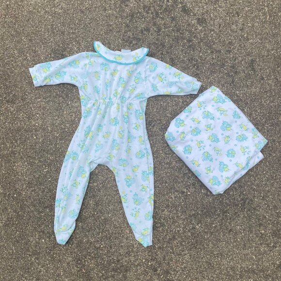 Vintage 90s Carters Circus Zip Front Clown Footie Pajamas and Receiving Blanket - Picture 7 of 8